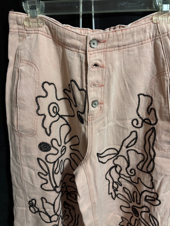 POL Pants - POL Peach Pants with Black Embroidered Floral Detail